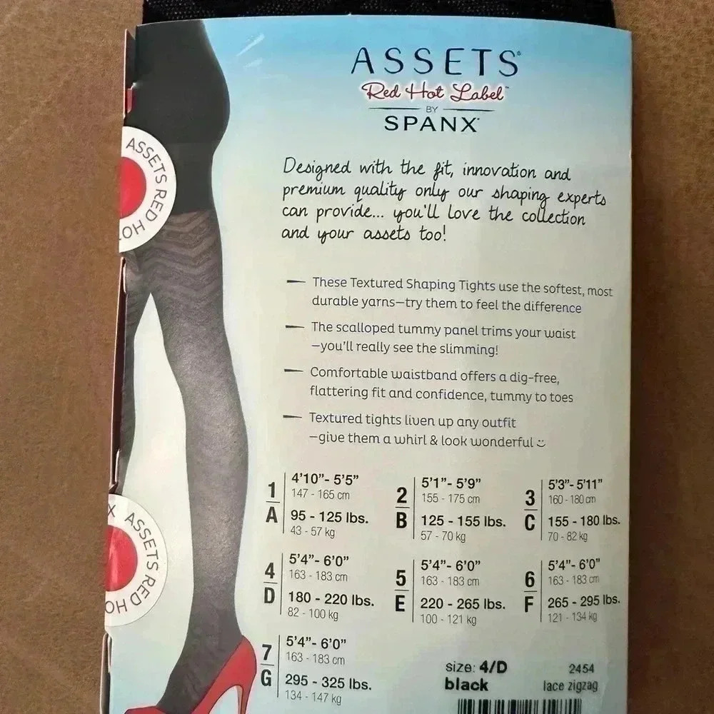Assets Red Hot Label By Spanx Shaping Tights Textured Zig Zag Size 4/D Black - Picture 4 of 4